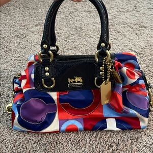 Coach Red and Blue Patchwork Satchel